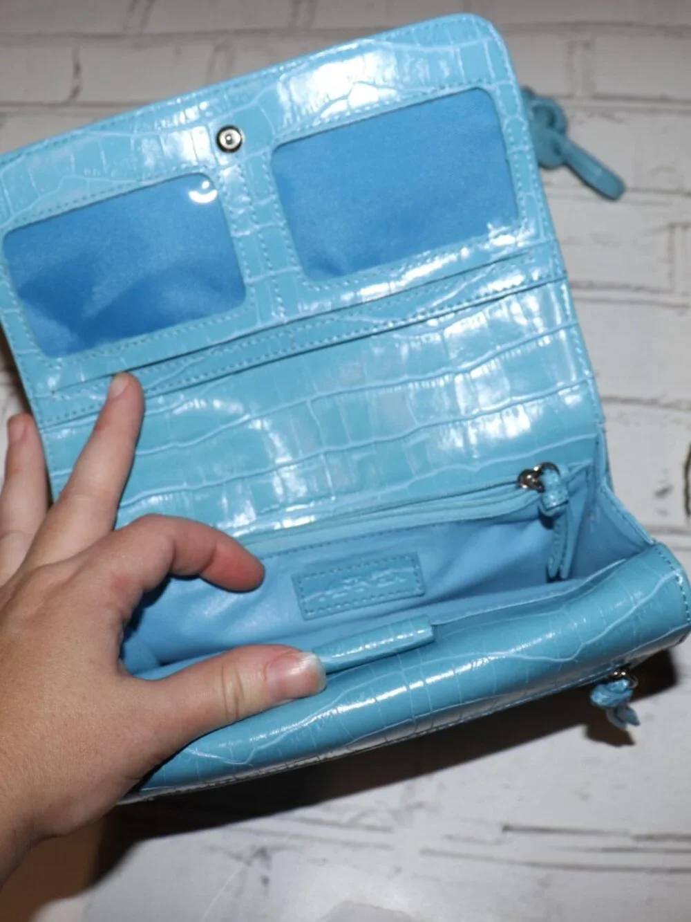 💙 Vintage Blue Croc‑Texture Wallet Purse · 5.5